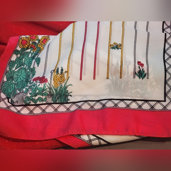 VINTAGE 60s Floral Striped Scarf 100% Polyester/ Made in Italy Garden Design - Picture 8 of 11